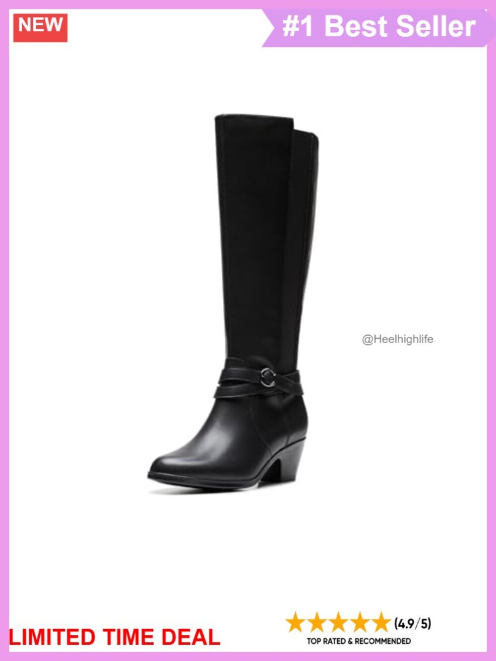 Clarks Emily2 Dream Knee-High Leather Boots Block Heel Equestrian